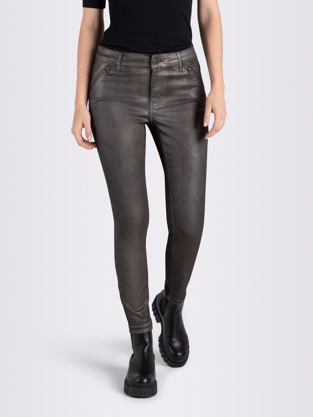NWT MAC Dream Skinny Black Shimmer Coated Jeans 34 stretch - Picture 6 of 13